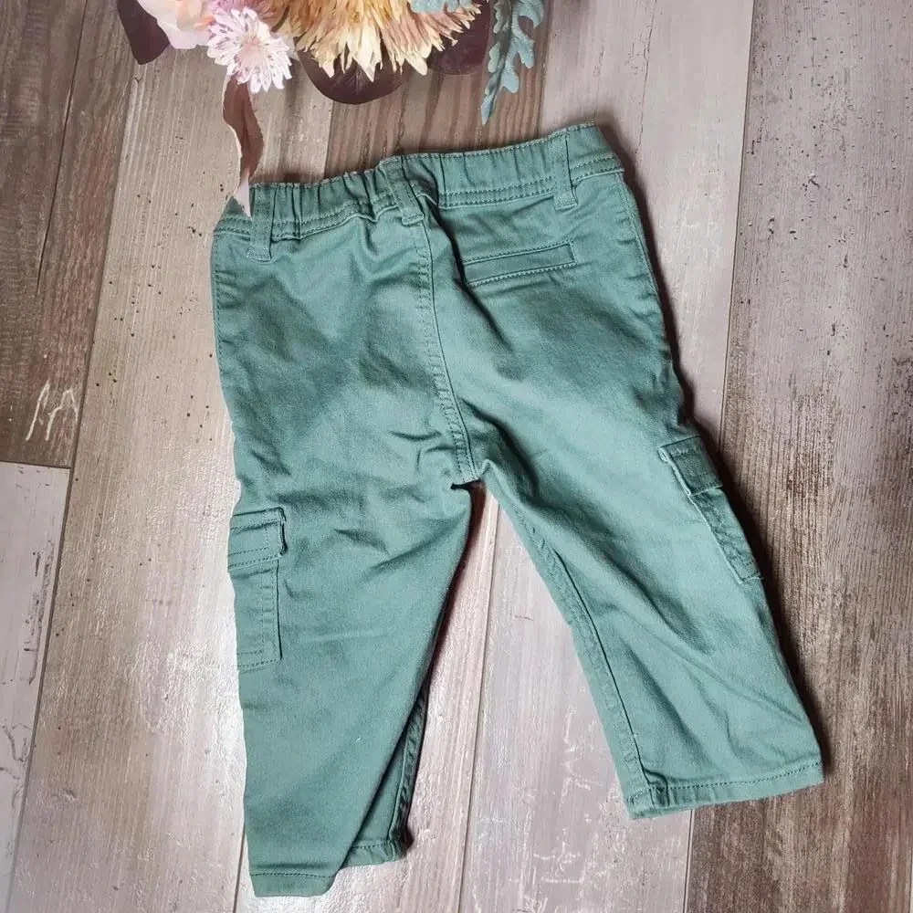 NWOT H&M Twill Trousers with Braces - Long - Khaki Green - Size 9M